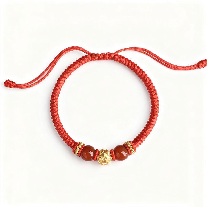Pure Gold 999 Zodiac Red String Bracelet with Luck Beads for Baby's Full Moon or New Year