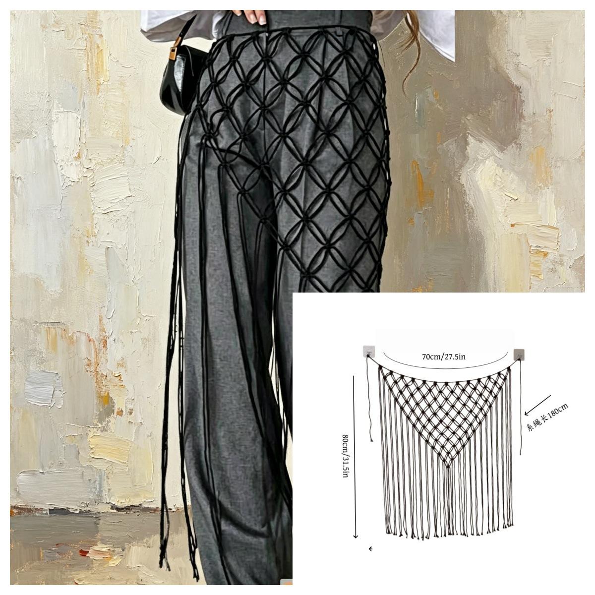 

Bohemian Style Waist Belt Crochet Net Fringe Waistband Adjustable Handmade Waist Wrap for Women Festival Beachwear Accessory One Size