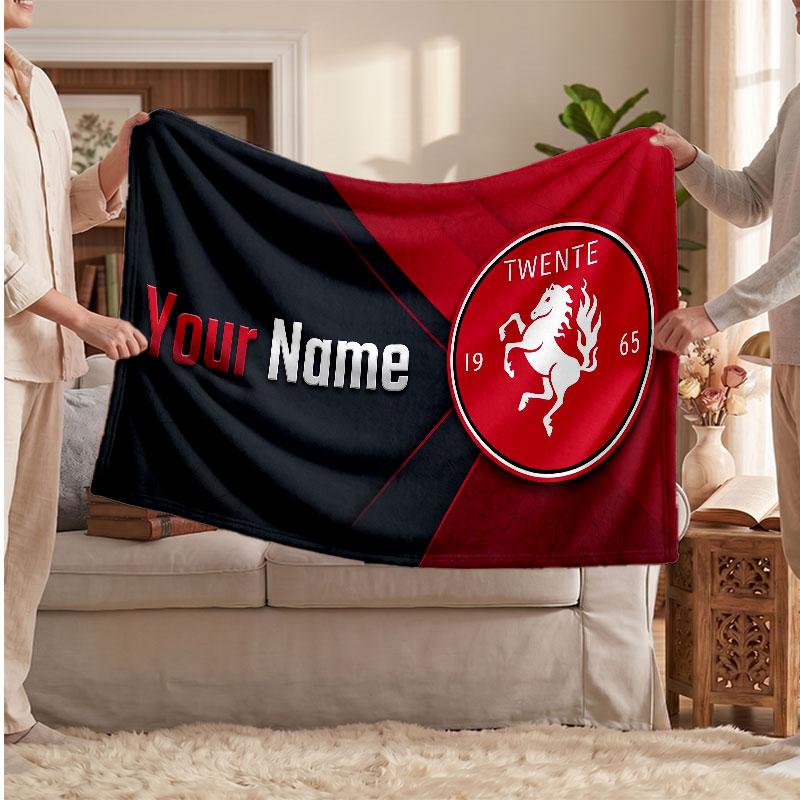 FC Twente Personalized Fleece Blanket With Football Logo, Custom Name Text Soft Warm Home Throw Blanket