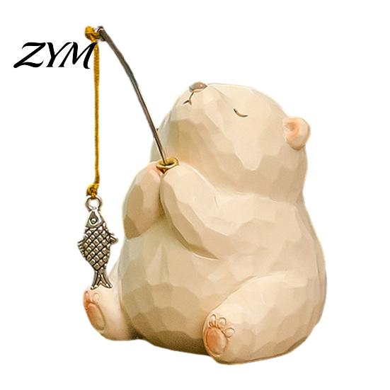 Resin Fishing Cat Frog Panda Figurines Leisure Frog/Cat/Panda/Bear Statue Ornaments, Clear Mini Vases Miniature Unique Animal Themed Home Decor