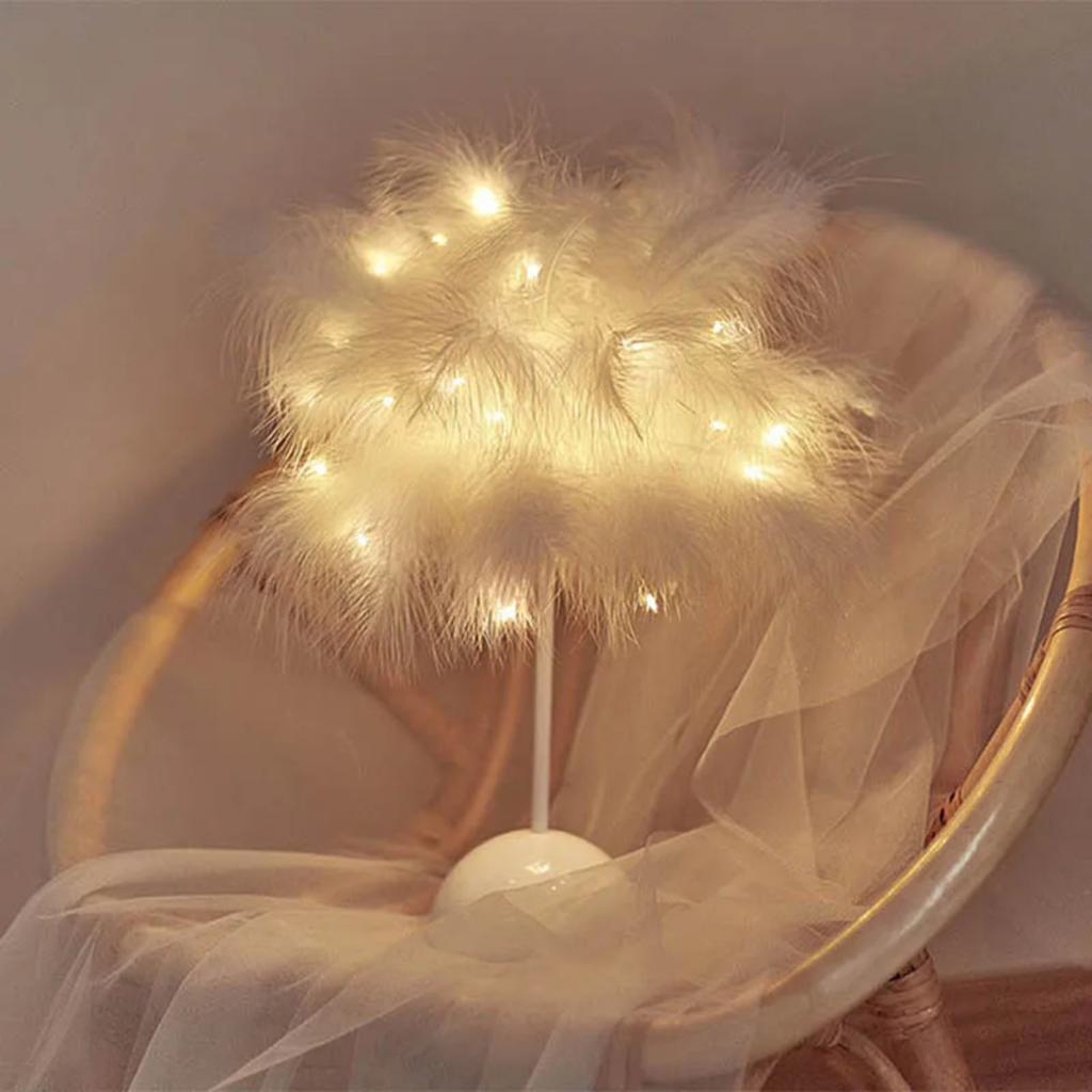 New LED Table Lamp Bedroom Decorative Light Romantic Birthday Light Feather Lamps Dining Table Night Lights (Without Battery)