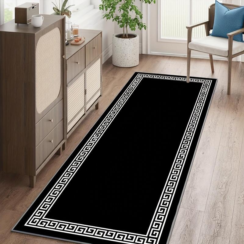 Svart randig korridormatta i europeisk stil, Maskintvättbar, Golvmatta för vardagsrum och sovrum, Hemdekoration