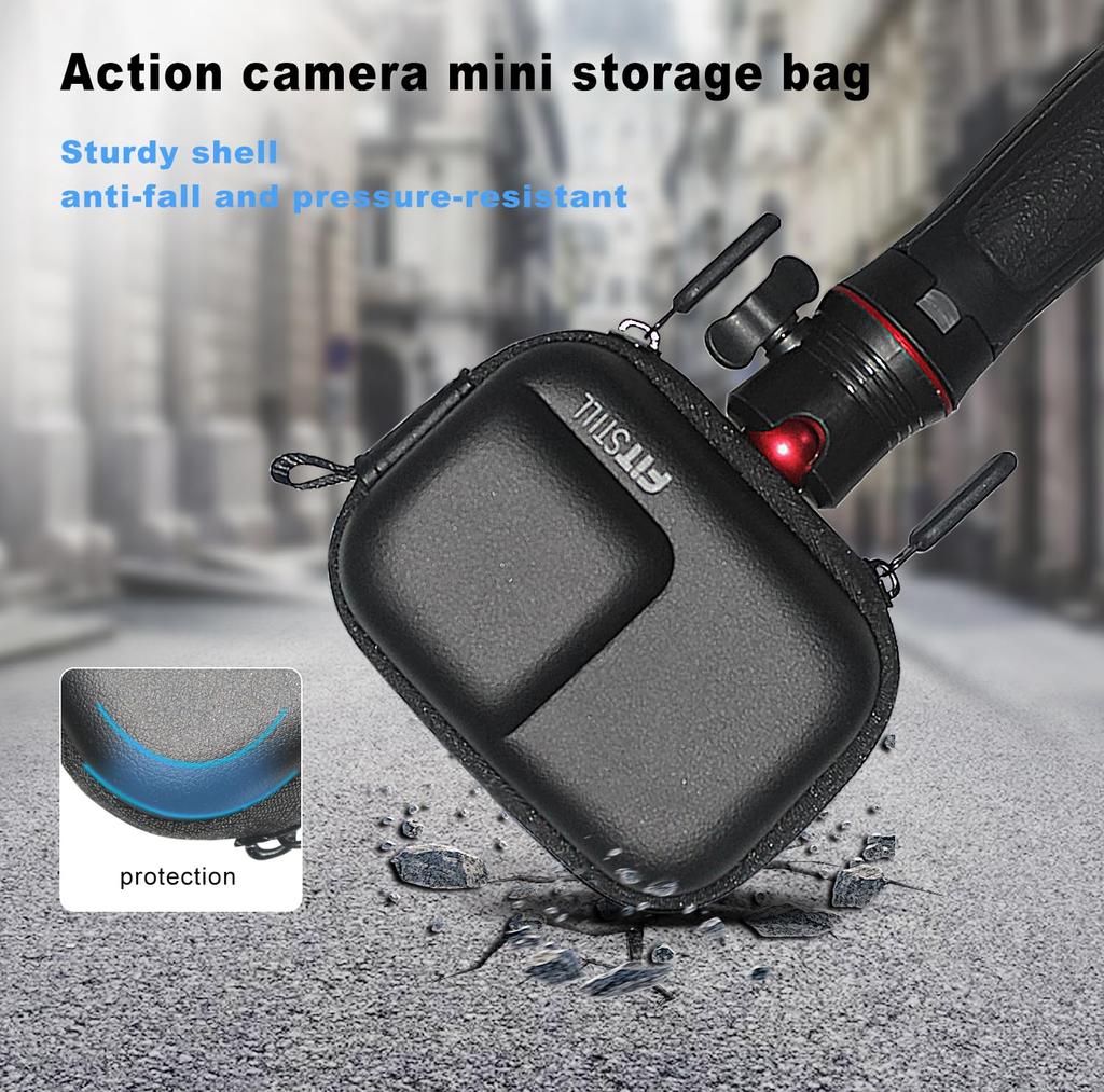 FiTSTILL PU Černý Mini Přenosný Ochranný Tvrdý Skořepinový Cestovní Úložný Tvrdý Kufr Kompatibilní s Insta360 Ace Pro Horolezecká Spona Insta 360 Akční Kamera