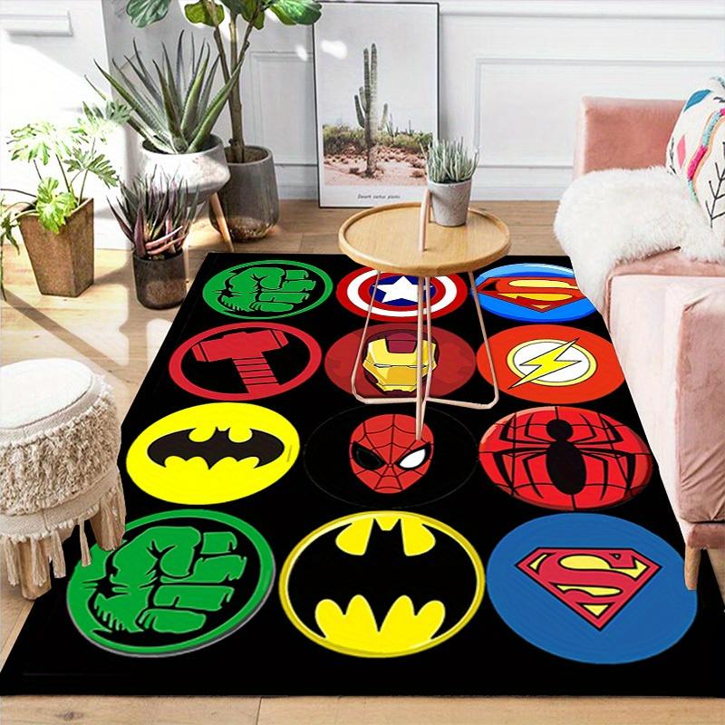 1 peça Tapete de Área Marvel Vingadores Super Heróis, Tapete de Chão Antiderrapante, Design de Personagens de Desenho Animado, Veludo Macio, Decoração de Quarto, Lavável
