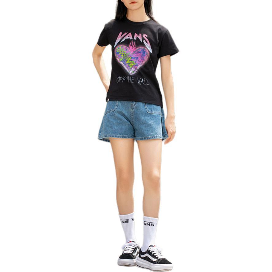 Vans Love Letter Print Round Neck Pullover Short Sleeve T-Shirt Women Tops Black VN000KPEBLK