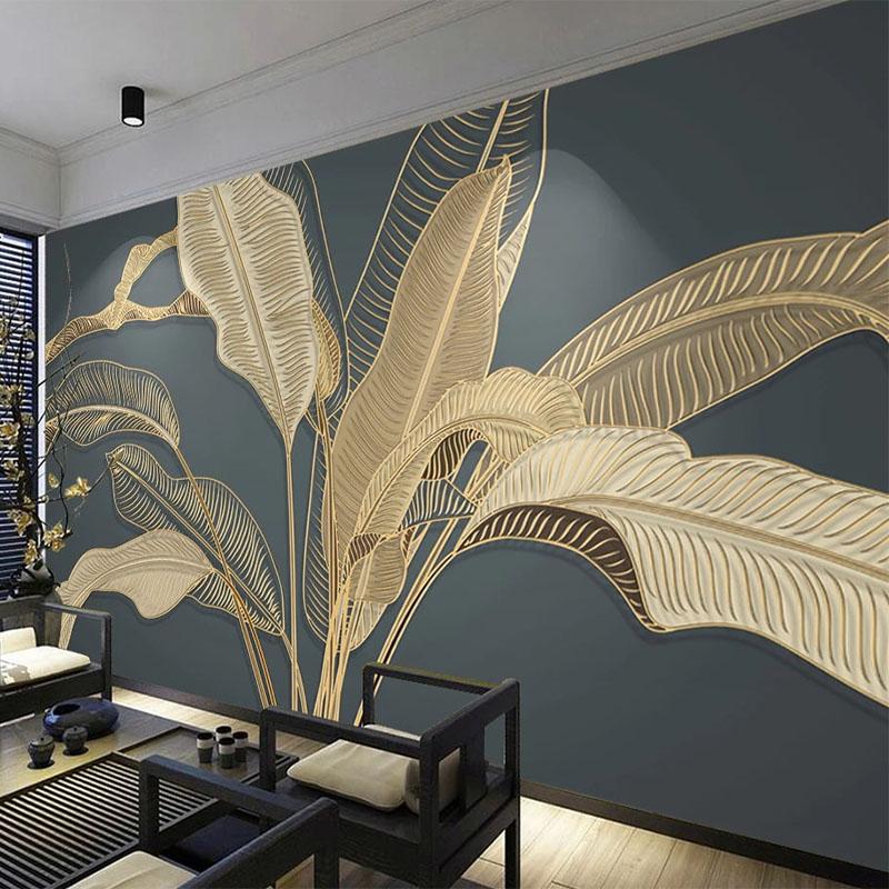 Photo Wallpaper Modern Golden Line 3d Relief Banana Leaf Mural Living Room Tv Sofa Study Light Luxury Home Decor Wall Painting