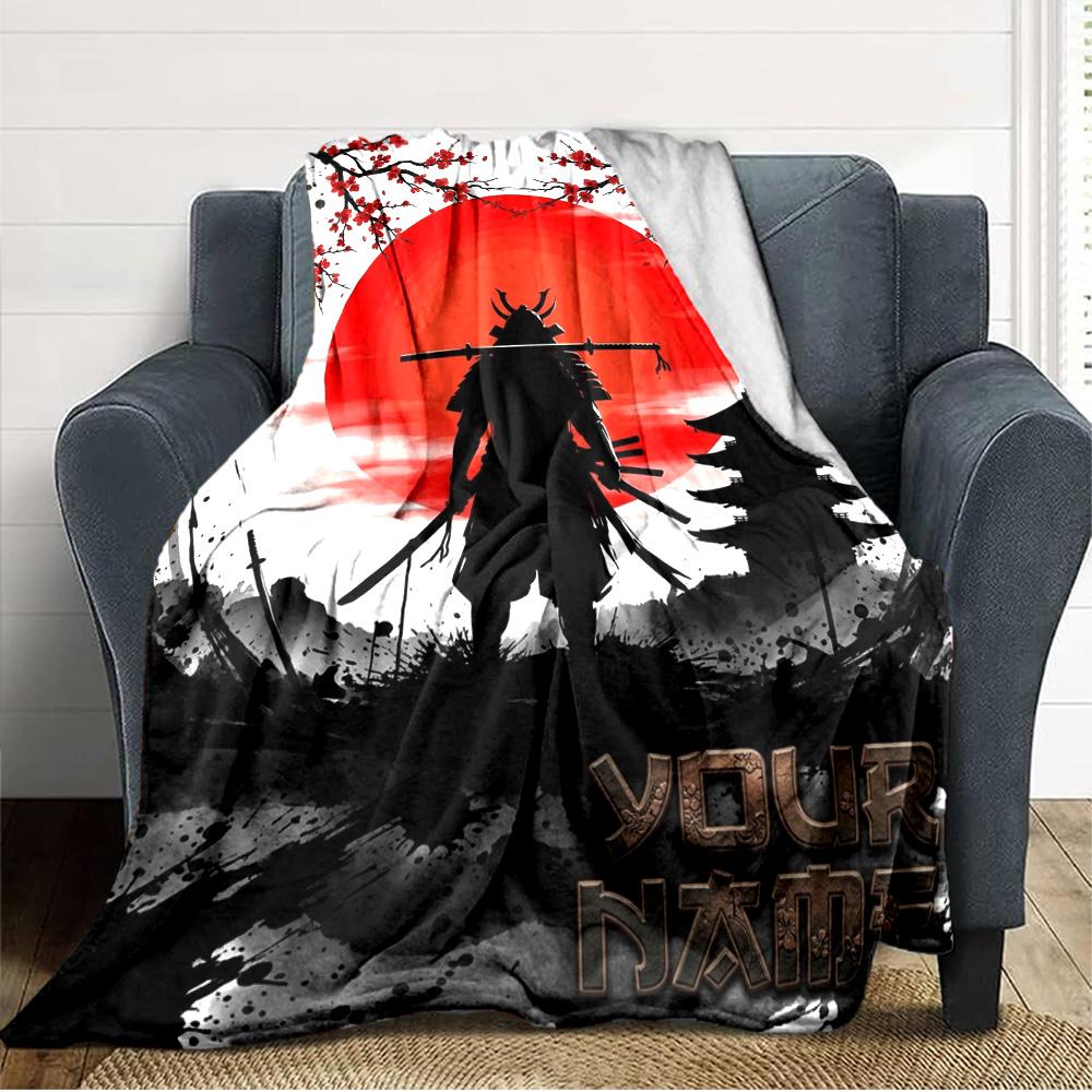 Name Custom Japanese Samurai Print Flannel Blanket High Quality Warm Comfortable Cover for All Seasons Perfect for Gifts Home Decor