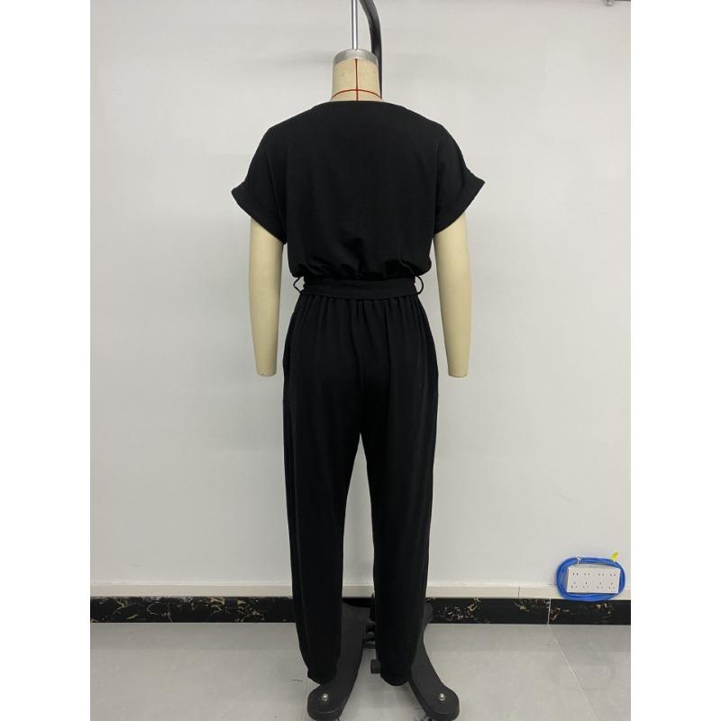 Women's Casual Jumpsuits Tied Short-sleeved Black Ties