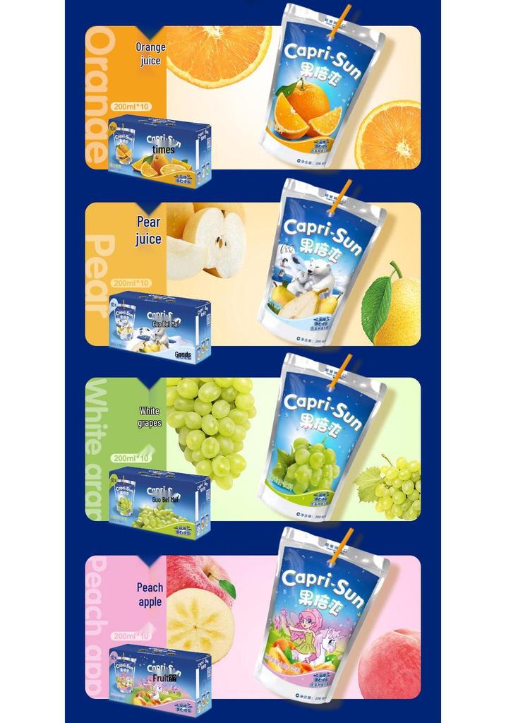 Imported 200ML Fruit Juice Packs (10 Bags) - Children's Healthy Drink with Orange & Grape Flavors, Rich in Vitamin C.