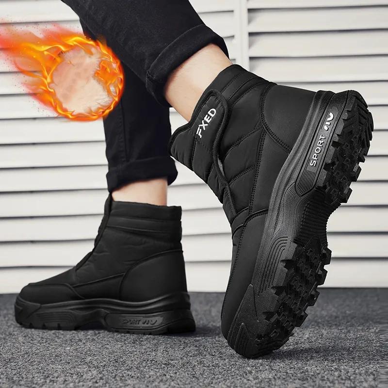 Kältefeste Schneestiefel Herren Winter Plus Samt Dick Warm Klettverschluss Große Baumwollschuhe