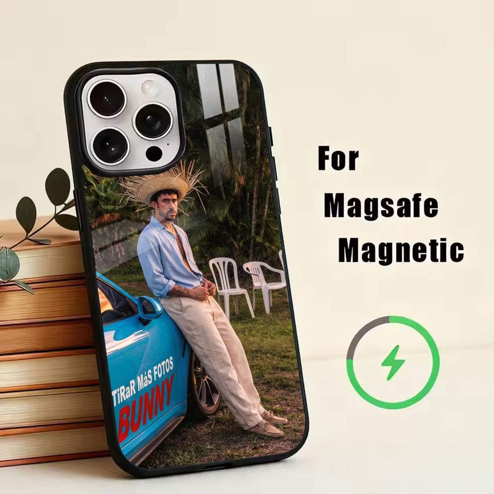 

B-Bad Bunny Phone Case For iPhone17,16,15,14,13,12,11 Plus,Pro Magnetic with Magsafe Wireless Charging iPhone14