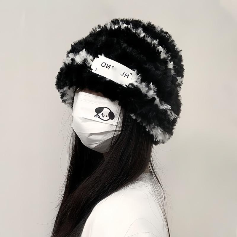 New knitted hat children's winter wool striped plush hat warm thickened large head circumference ear protectors stacking hat