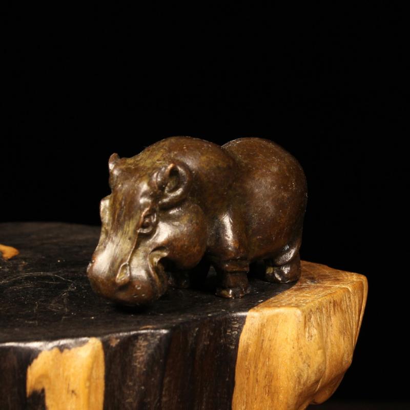 Vintage Purple Hippopotamus Statue Copper Craft River Horse Ornament Feng Shui Home Decoration Accessories Desk Decor Gift