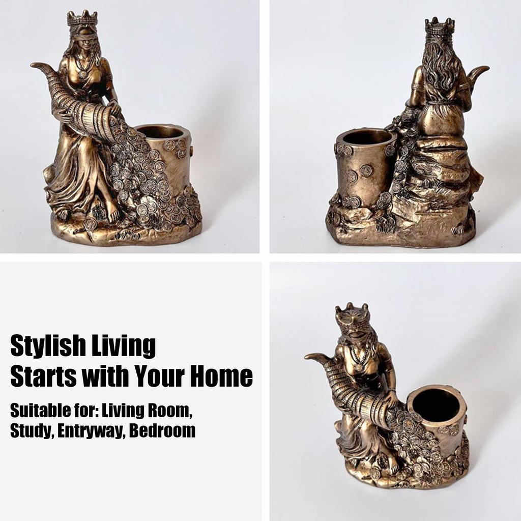 Resin Fortune Goddess Pen Holder Figurine Sculpture Luckydeity Statue For Home Study Room Entryway Housewarming Gift