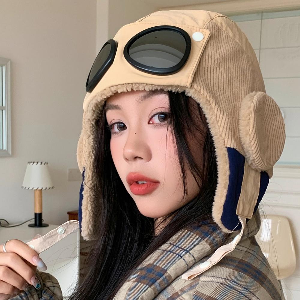 

Новые женские теплые шапки-бомберы с очками, плюшевая меховая зимняя шапка с ушками, зимняя шапка денди для женщин 56cm-60cm хаки