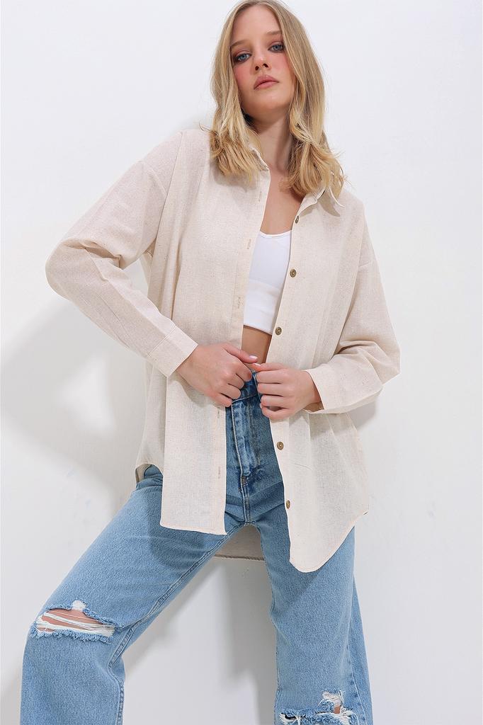 Women's Shirt New Season Fashion Mustard Oversize Linen Shirt