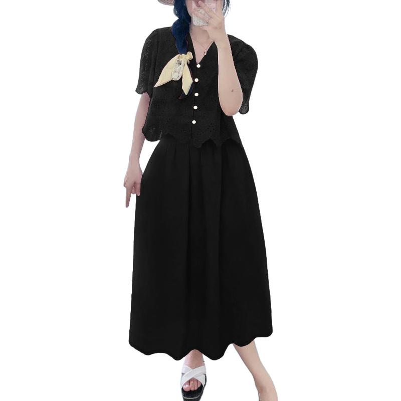 ZANZEA Women Short Sleeve Crochet Blouse and Long Skirts Summer Two Piece Sets