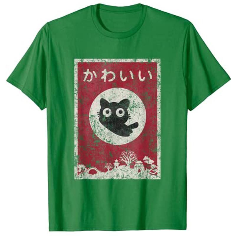 Kawaii Cat Japanese Black Anime Cat Tee Shirt TShirt Women Clothes Y2k Unisexga Graphic Apparel Casual Tops Cartoon Tee Personal