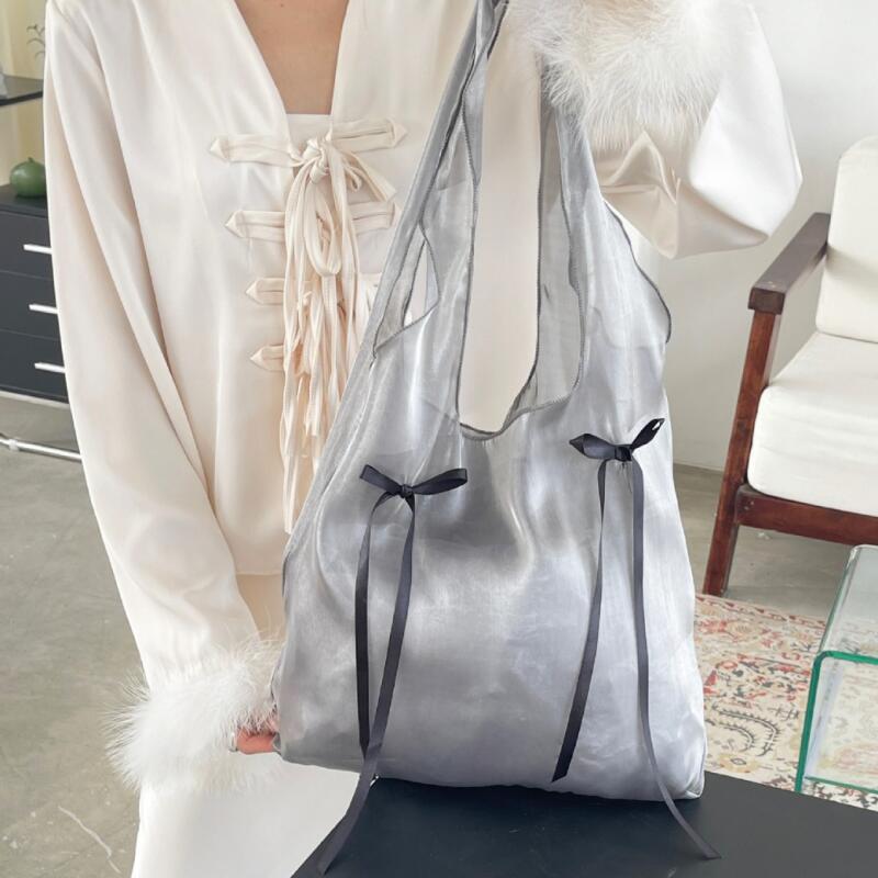 Gentle Bow Tie Shoulder Bags For Women Summer Travel Seaside Beach Bags Simple Female Tote Bags Korean Ladies Fashion Handbags