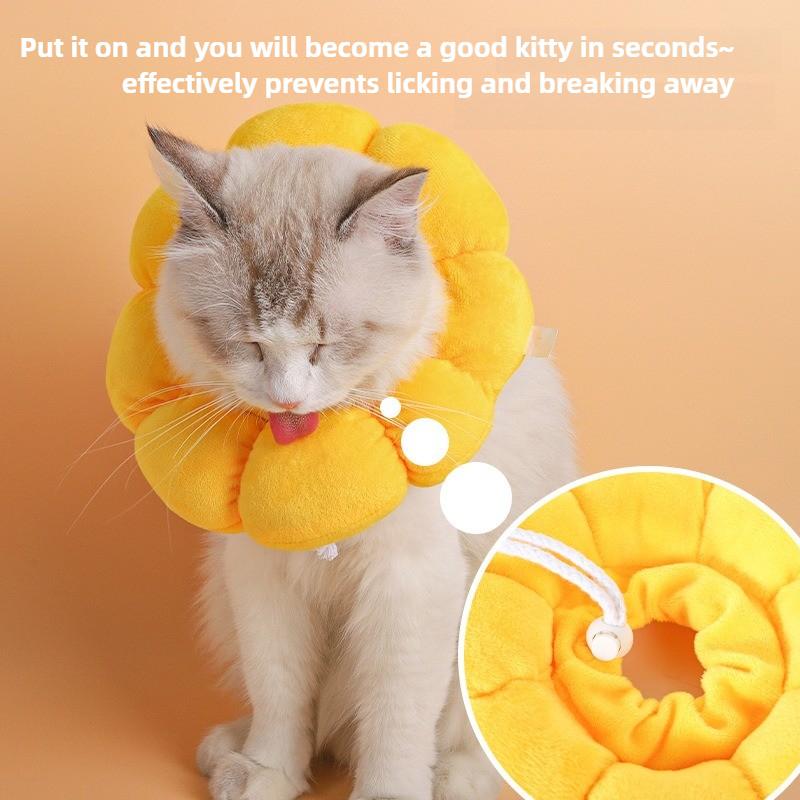 Collare Elisabettiano per Animali Gatto Postoperatorio Morbido a Forma di Girasole Cotone Collare per Animali Gatto Cucciolo Anello per il Collo Animale Sterilizzato Morbido Copricapo