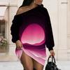 Women Plus Size One Shoulder Long Sleeve Abstract Gradient Print Black Pink Dress