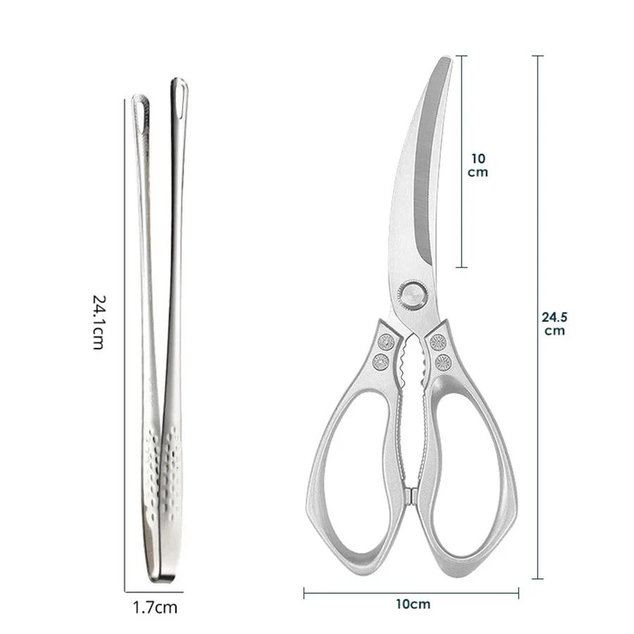 Portable Stainless Steel BBQ Scissors Clip Set Silicone Food Clip Scissors Suitable for Outdoor Camping BBQ Accessories