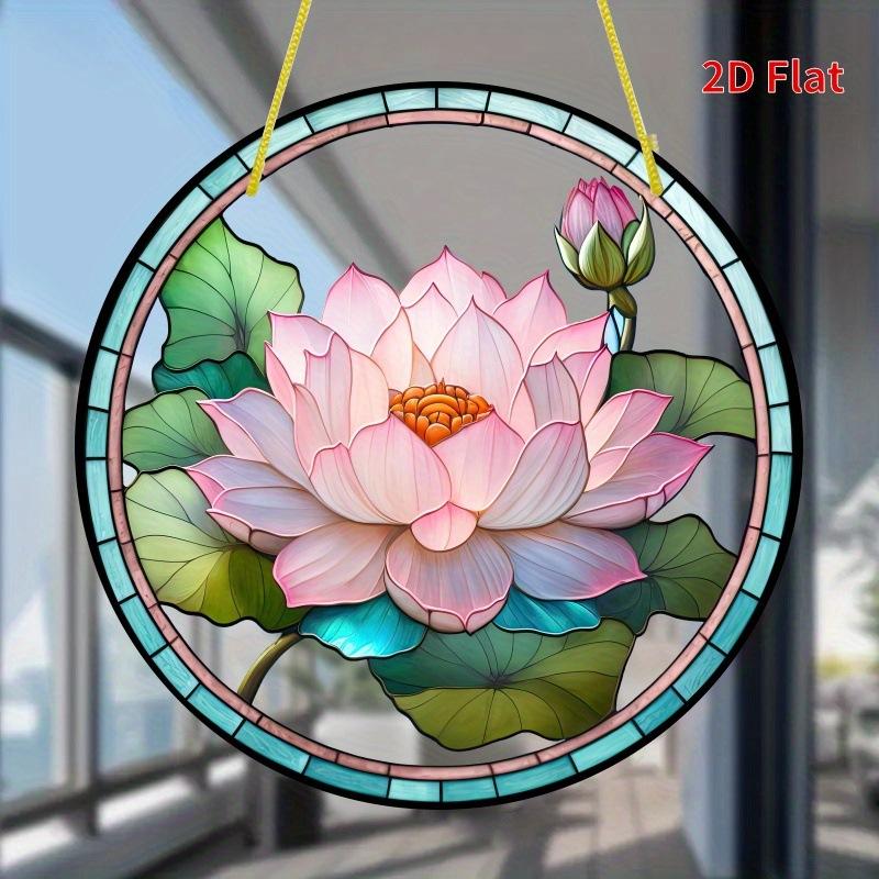Lotus Flower Printed Acrylic Hanging Sign Suncatchers Stained, Four Seasons Decoration, Novelty Home Decor, Perfect Durable for Bedroom, Store, Office