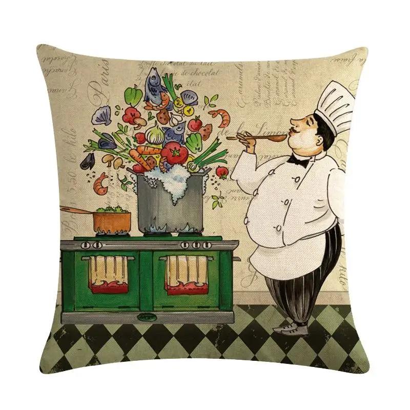Chef Portrait Oil Painting Pattern Home Decor Cushion Cover Decorative Cotton Linen Throw Pillowcase Sofa Pillow Cover 45X45Cm
