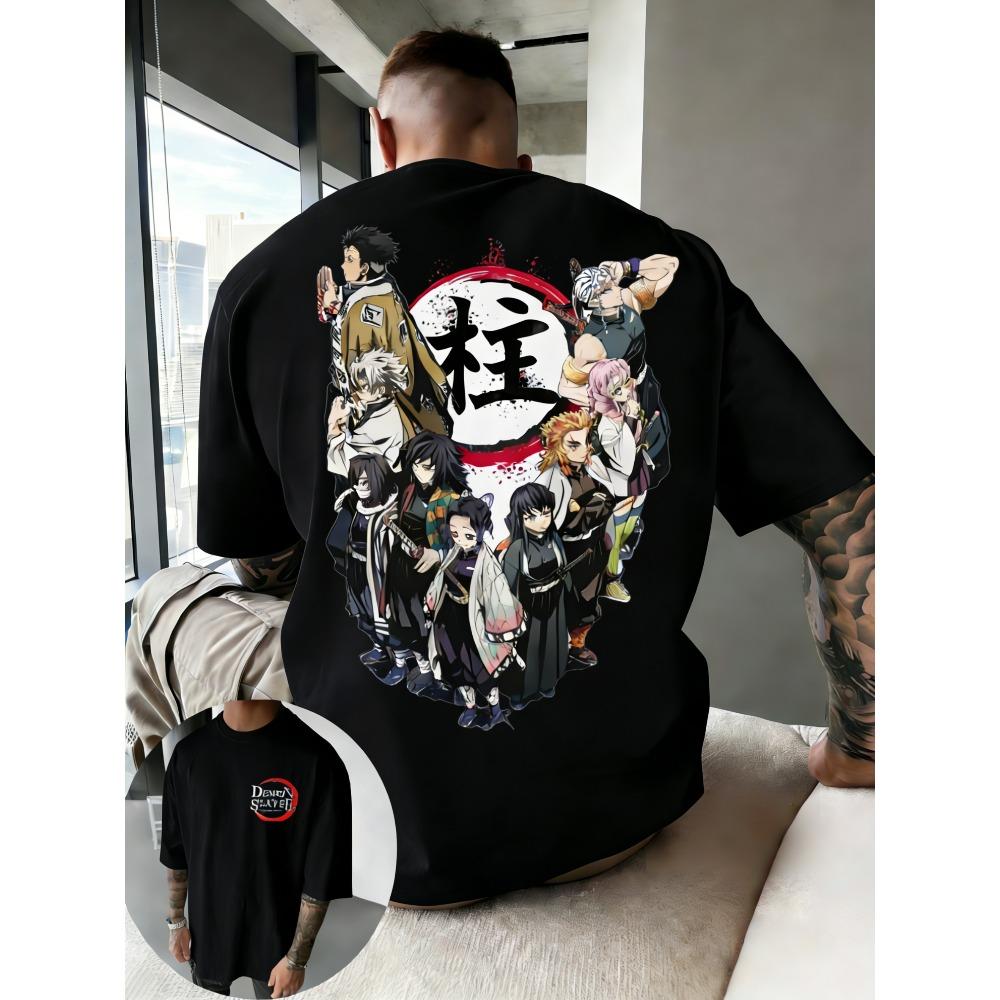 T-shirt Stampata Anime Demon Slayer per Uomo e Donna, Coppia, Street Fashion, Oversize, Casual, Estiva, Top Genitore-Figlio, Harajuku Y2K
