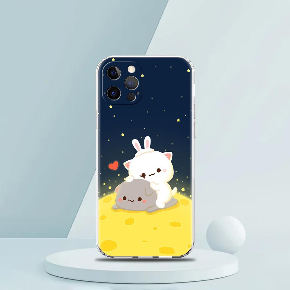 Peach And Goma Cat Phone Case for iPhone 16 15 14 13 12 Pro Max Cover Transparent for iPhone 11 Pro Max 7 8 Plus XS XR Shell Bag