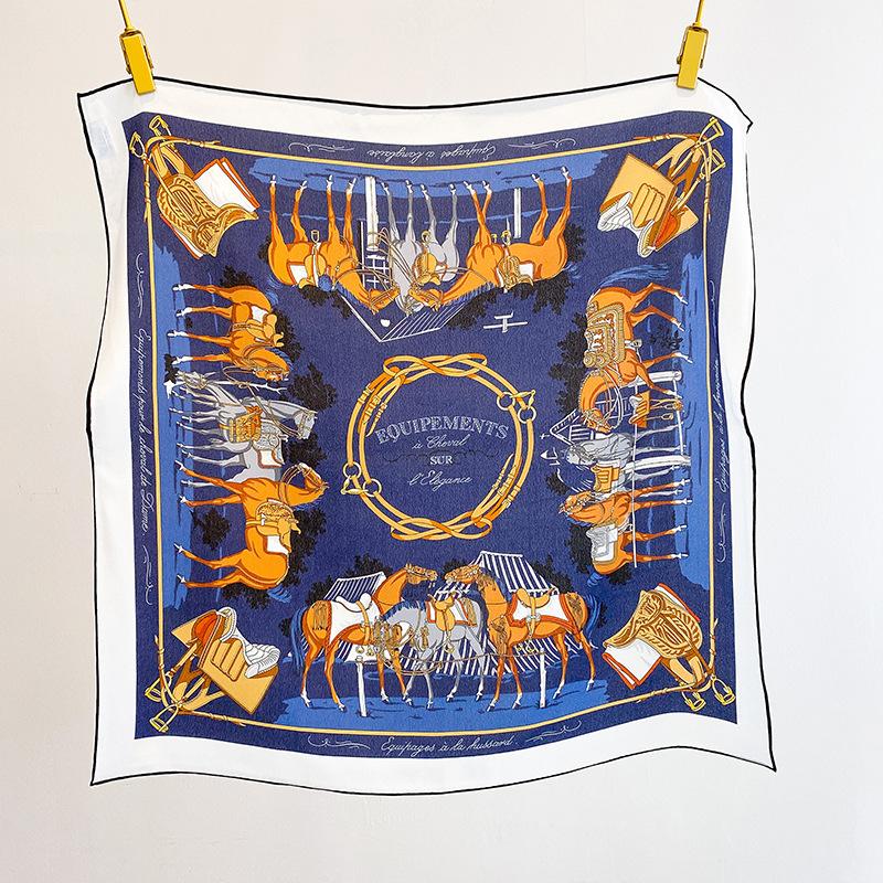 Spring New Harness Double Crepe Handmade Hemming Silk Scarf Fashion Light Luxury 70 Silk Square Scarf 100% Mulberry Silk Silk Scarf