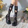 Summer Mid-Calf Calf Socks | Bowknot Black Lace JK Socks with Ripped Heart Design - Cute Thin Style for Women