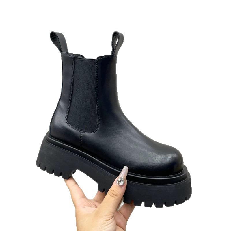 Leather short boots women's spring and autumn new single-mile Chelsea boots thick-soled heightening Martin boots cigarette boots