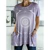 Camiseta de manga corta estampada de verano con bolsillos