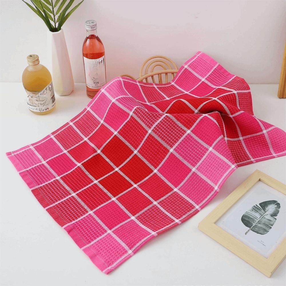 

4 Pieces Cotton Yarn Kitchen Grid Dish Towel Soft Dishcloth Multipurpose Tea Towel Pot 14.96x25.20 in рожевий