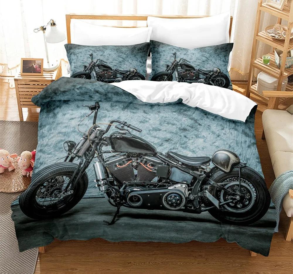 Motorrad Bettwäsche Set 3D Druck Autos Bettbezug mit Kissenbezug Motocross Tagesdecke Jungen Kinder Bettset King Size Heimtextilien