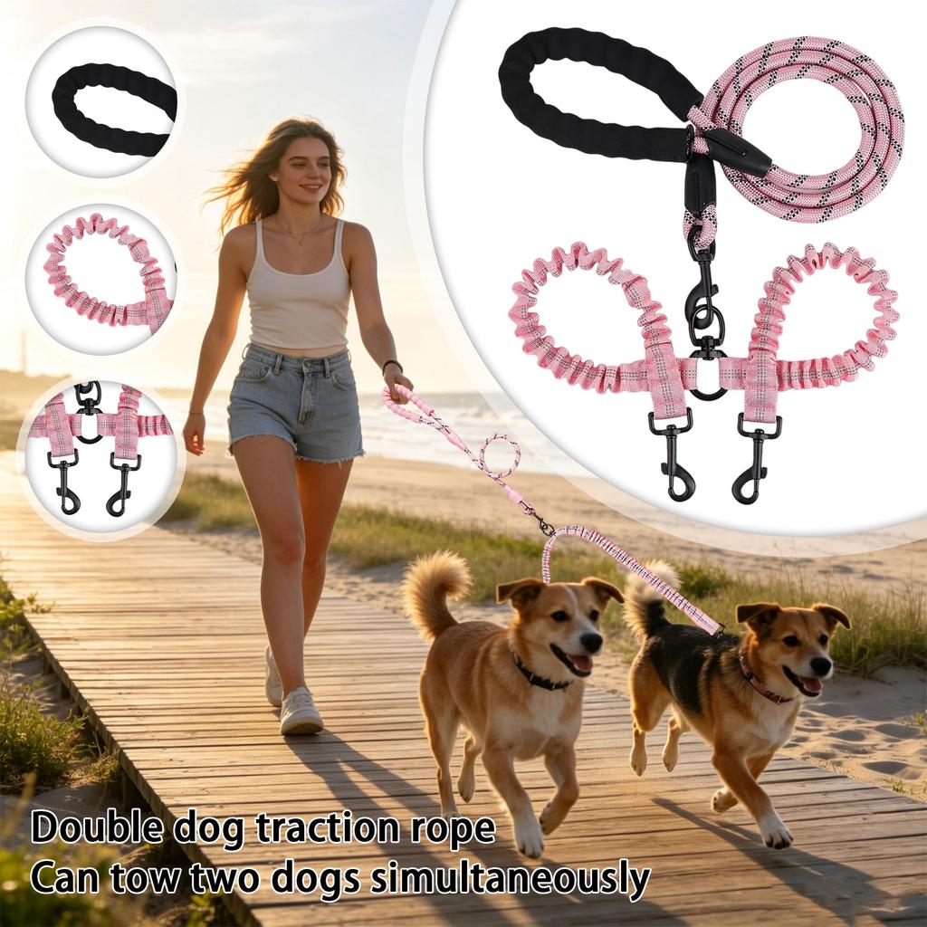 Doppelleine für Hunde zum Spazierengehen mit zwei Hunden, -freie Bungee-Leine mit drehbarem Wirbel