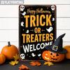 Retro Halloween Metal Sign 8x12, 2D Trick-or-Treaters Wall Art for Porch Party & Yard Decor