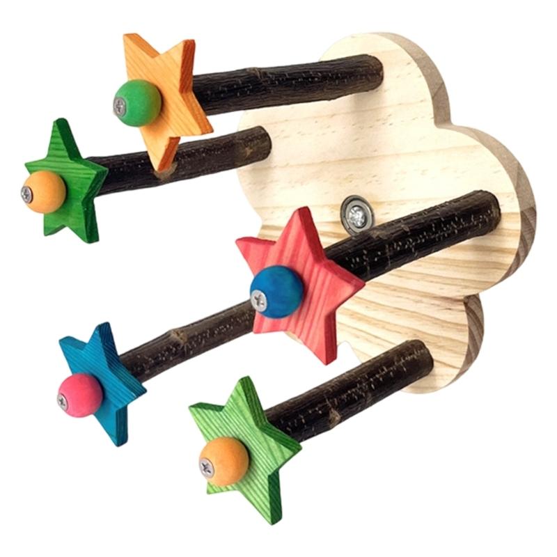 Interactively Wooden Bird Perches With Rotating Parrots Foraging Toy Windmills Hanging Bird Stand Cage Accessories