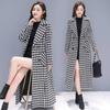 Houndstooth Plaid Woolen Coat for Women Mid Length Slim Fit Winter Warm Coat
