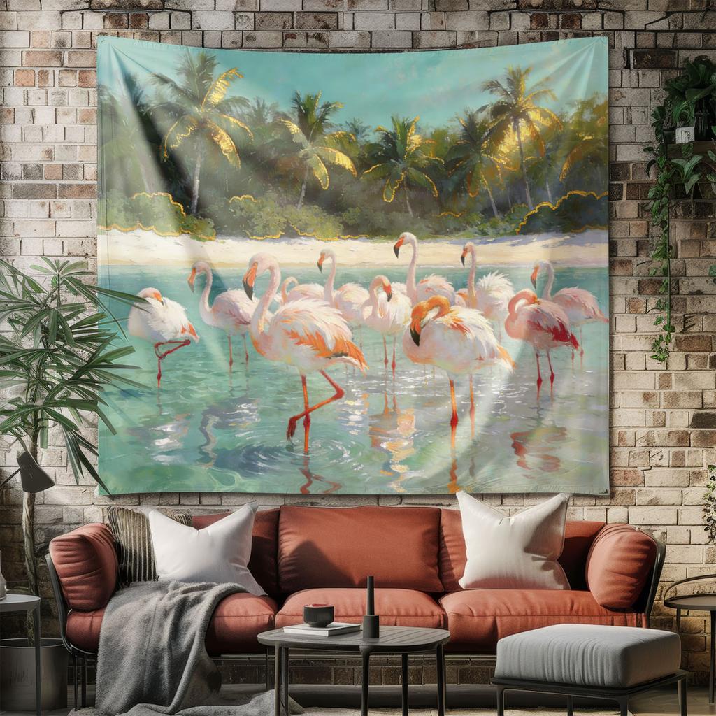 1pc Flamingo Animal Print Tapestry Living Room Wall Art Decoration Background Cloth Machine Washable Space Pendant