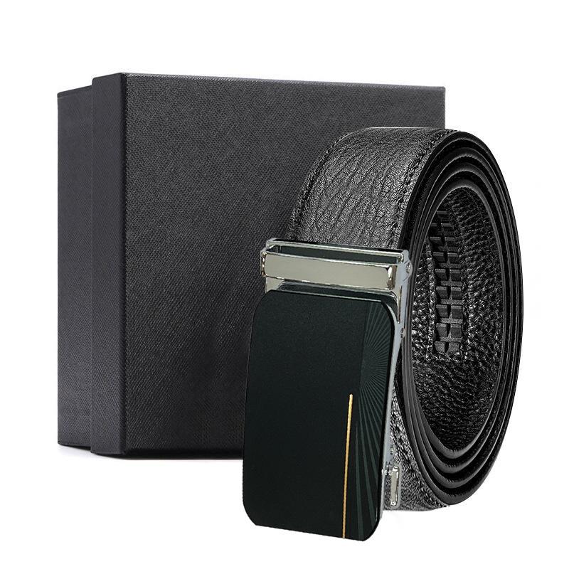 en's first layer cowhide water ripple automatic buckle belt business versatile gift box belt