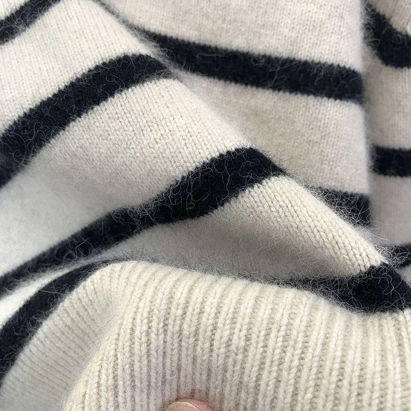 Women's Striped Zipper Knitted Sweater Knitwear Pullover Autumn Winter Clothes Loose Long Sleeved Sweater Korean Style 2023