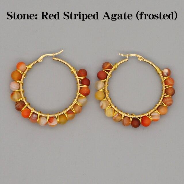 Crystal Earring For Women Boho Jewelry Trendy Natural Stone Pearl Jewellery Bohemian Ear Ring Gold Circle Hoop Earrings