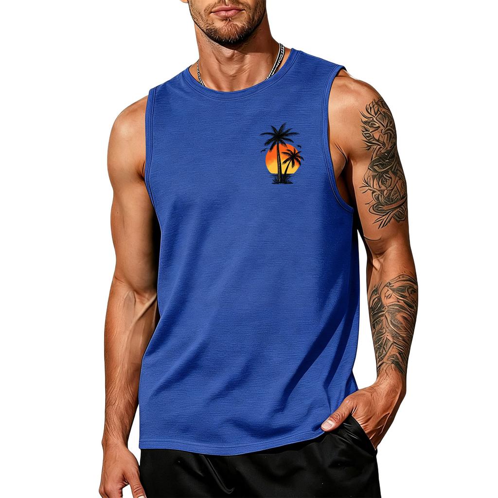 Men's Loose And Casual Hawaiian Print Sleeveless Shirt