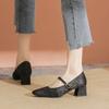 Single shoes women's skirt pearl satin jacquard word with square head Mary Jane shoes women