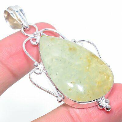 

Natural Prehnite Gemstone Handmade 925 Sterling Silver Pendant 2.56 w5B42