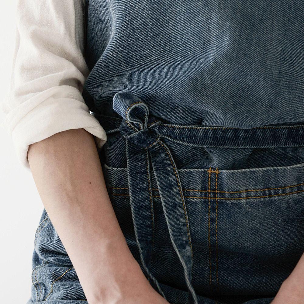 Vintage Oil-Proof Ladies Denim Apron Cleaning Washed Denim Advertising Apron Unisex Thicken Barber Work Clothes Home Kitchen