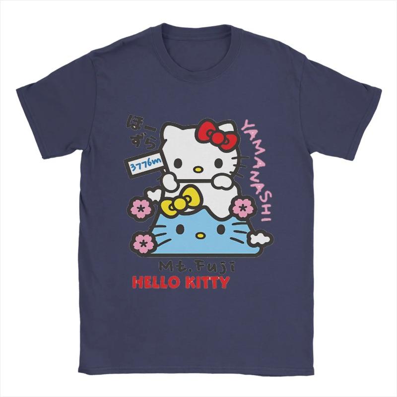 2026 New Cotton Printed Holiday Tshirt Hello Kitty Fuji Japanese Womens Neutral Tshirt Casual Fashion Round Neck Womens Top