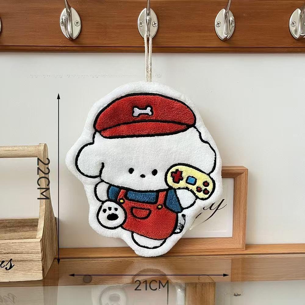 Cute Cartoon Dog Wall-hanging Thick and Super Absorbent Hand Towel Made of Coral Fleece, Small Square Towel for Kitchen and Bathroom